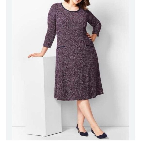 Talbots Dresses & Skirts - Talbots Womens Dress Sz 18 Twisted Boucle Tweed Knit Midi Fit & Flare